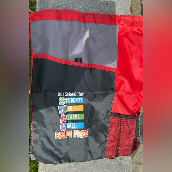Drawstring Backpack-Our school has students who achieve goals drug free - Picture 1 of 11